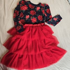 Top & Skirt Set Of American Girl X Cat & Jack Red Rose Christmas Edition
